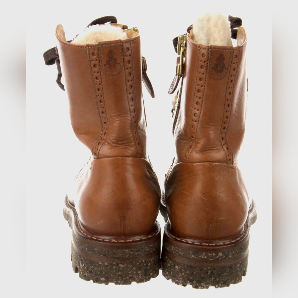 The Office of Angela Scott Mr Bernard Boots 38.5 Cognac Leather Combat Lace-Up - Picture 4 of 8